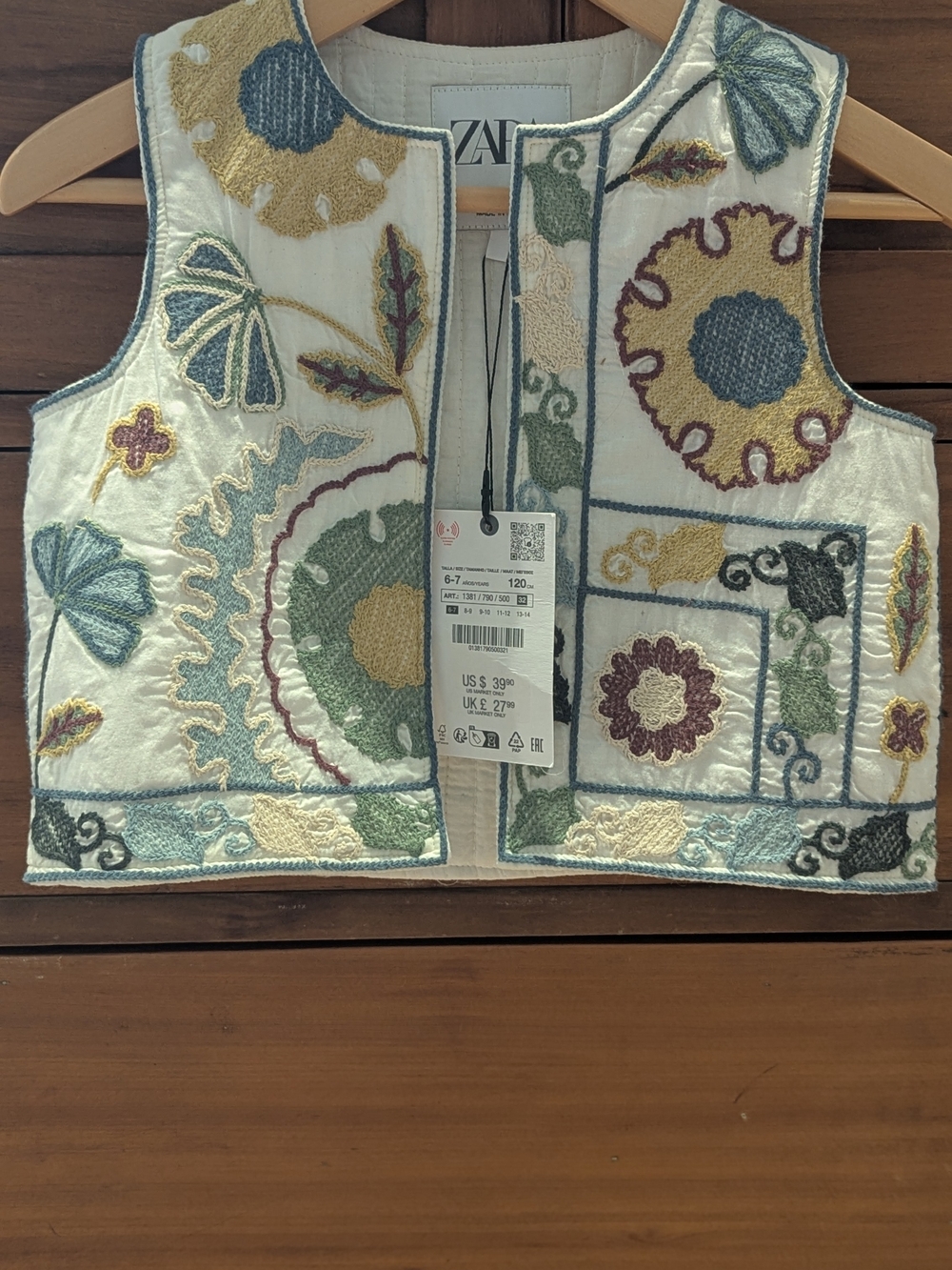 Zara Cream Embroidered Floral Vest with Multicolor Accents